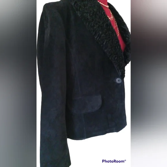 Valerie Steve's Blk Leather Suede Blazer Jacket size L - Picture 8 of 13